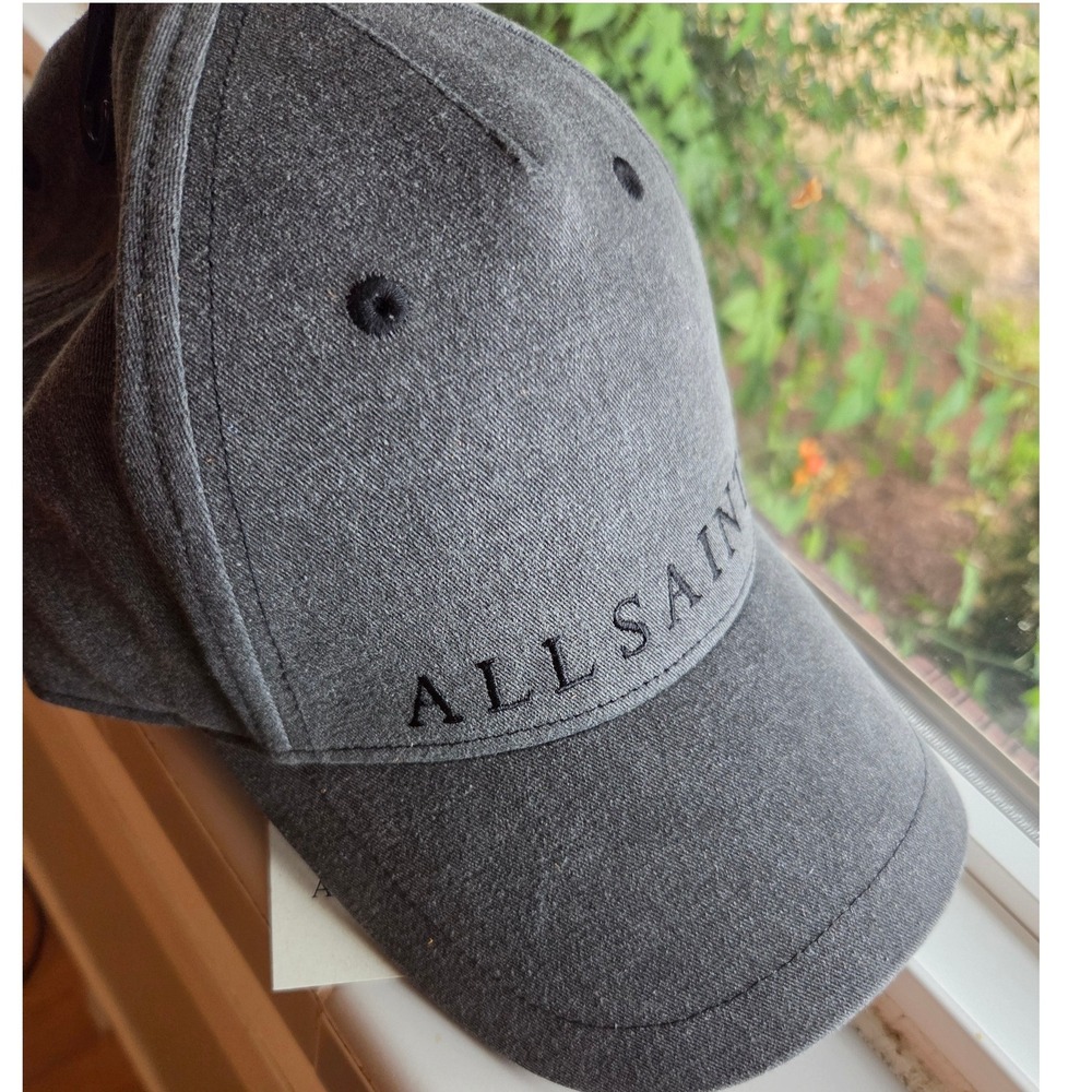 AllSaints Baseball Cap Grey New Embroidered Logo Adjustable Strap Hat